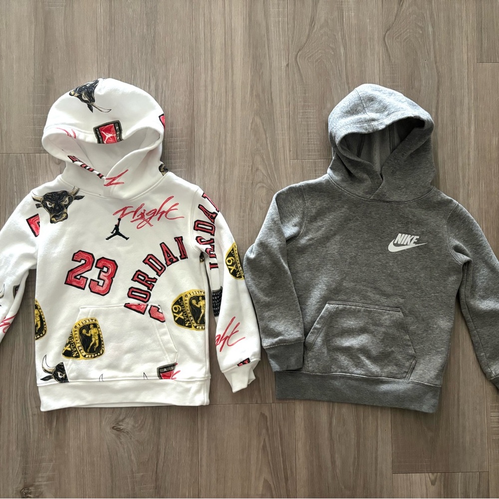 Jordan Kids' White Graphic Pullover Hoodie - 23 Flight and Gray Bundle 4T